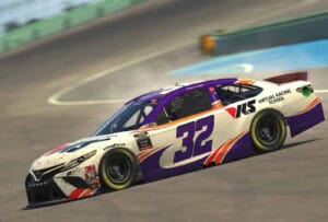 Keegan Leahy Celebrating after winning the Coca-Cola iRacing Series race at Homestead, 2/23/2021