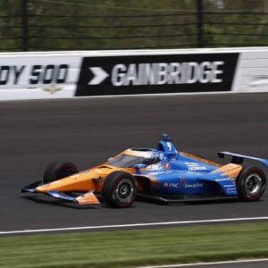 Scott Dixon practicing at the Indianapolis Motor Speedway