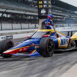 Alexander Rossi leaving pit road on Carb Day
