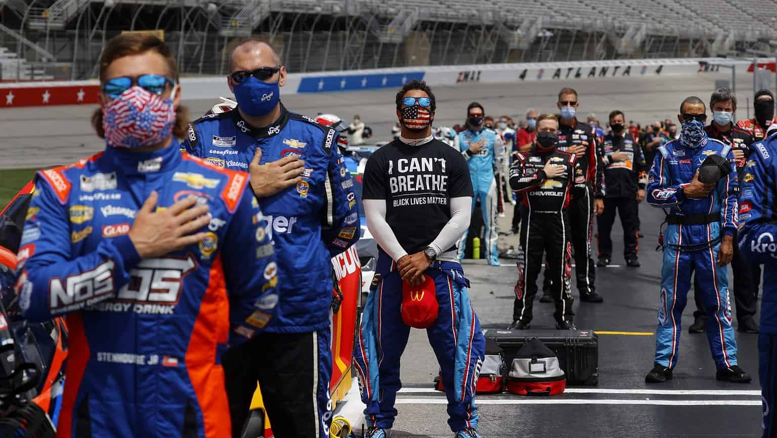 Bubba Wallace at Atlanta Motor Speedway supporting the #BlackLivesMatter movement. (Photo: Getty Images)