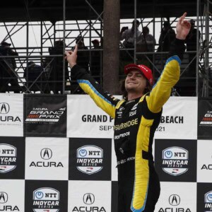 Colton Herta celebrates winning the 2021 Grand Prix of Long Beach