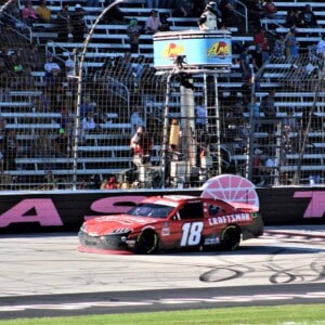 Daniel Hemric crossing the start/finish line at Texas. Photo by Rick Lunkenheimer