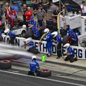 Tony Kanaan pulling into his pit box on Carb Day in 2022