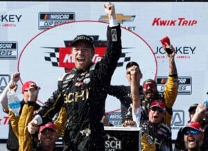 Tyler Reddick, driver of the #8 3CHI Chevrolet, celebrates in victory lane after winning the NASCAR Cup Series Kwik Trip 250 at Road America on July 03, 2022 in Elkhart Lake, Wisconsin. (Photo by Sean Gardner/Getty Images)