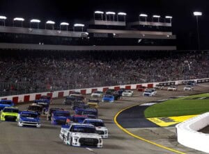 Chandler Smith, driver of the #18 Charge Me Toyota, leads the field during the NASCAR Camping World Truck Series Worldwide Express 250 for Carrier Appreciation at Richmond Raceway on August 13, 2022 in Richmond, Virginia. (Photo by Jared C. Tilton/Getty Images)