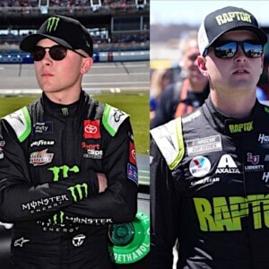 Ty Gibbs folded arms, William Byron looking on, NKP