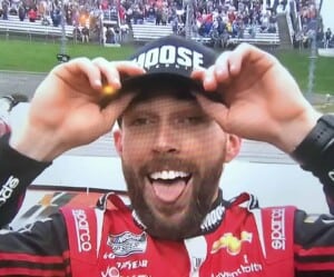 Ross Chastain celebrates after earning a spot in the Championship 4 at Martinsville Speedway. (Photo: Daniel McFadin)