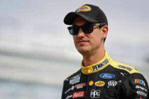 Joey Logano, driver of the #22 Pennzoil Ford, walks the grid during practice for the NASCAR Cup Series Pennzoil 400 at Las Vegas Motor Speedway on March 04, 2023 in Las Vegas, Nevada. (Photo by Chris Graythen/Getty Images)