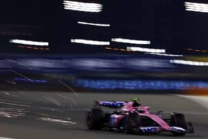Pierre Gasly (FRA) Alpine F1 Team A523 sends sparks flying. Formula One World Championship, Rd 1, Bahrain Grand Prix, Saturday 4th March 2023. Sakhir, Bahrain. Renault SAS via Alpine Media