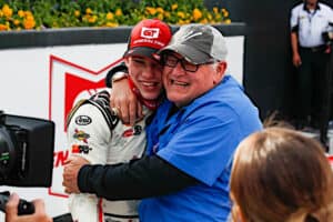 2023 ARCA East Dover Jake Finch and Venturini Motorsports Bill Venturini celebrate in victory lane (Credit: NKP)