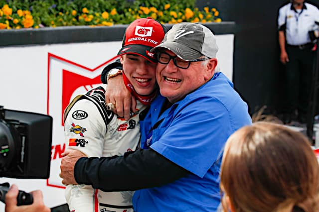 2023 ARCA East Dover Jake Finch and Venturini Motorsports Bill Venturini celebrate in victory lane (Credit: NKP)