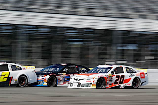 2023 ARCA Pocono pack racing - Andres Perez de Lara, No. 2 Rev Racing Chevrolet, Connor Mosack, No. 18 Joe Gibbs Racing Toyota, and Jesse Love, No. 20 Venturini Motorsports Toyota (Credit: NKP)