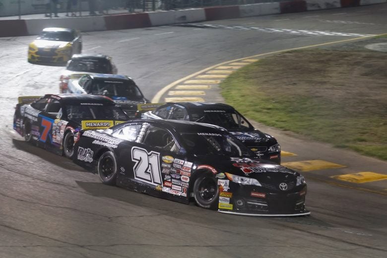 2024 ARCA West All American pack racing - Ethan Nascimento, No. 21 Nascimento Motorsports Toyota (Credit: Lachlan Cunningham/ARCA Racing used with permission)