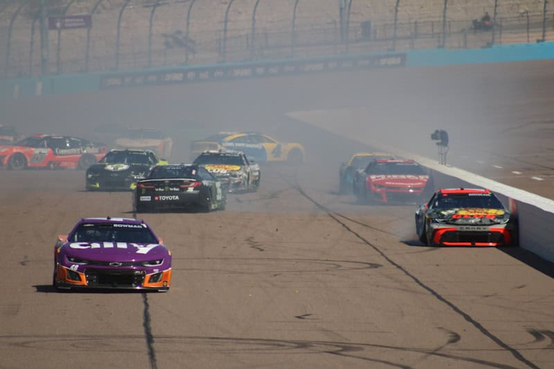 2025 Cup Phoenix I wreck - Carson Hocevar, No. 77 Spire Motorsports Chevrolet (Credit: Danny Peters)