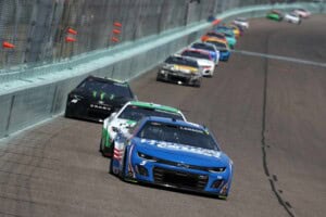 Kyle Larson, driver of the #5 HendrickCars.com Chevrolet, drives during the NASCAR Cup Series Straight Talk Wireless 400 at Homestead-Miami Speedway on March 23, 2025 in Homestead, Florida. (Photo by Chris Graythen/Getty Images)