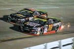 2025 ARCA East Five Flags side-by-side racing - Max Reaves, No. 18 Joe Gibbs Racing Toyota, and Connor Mosack, No. 28 Pinnacle Racing Group Chevrolet (Credit: Reid Scott)