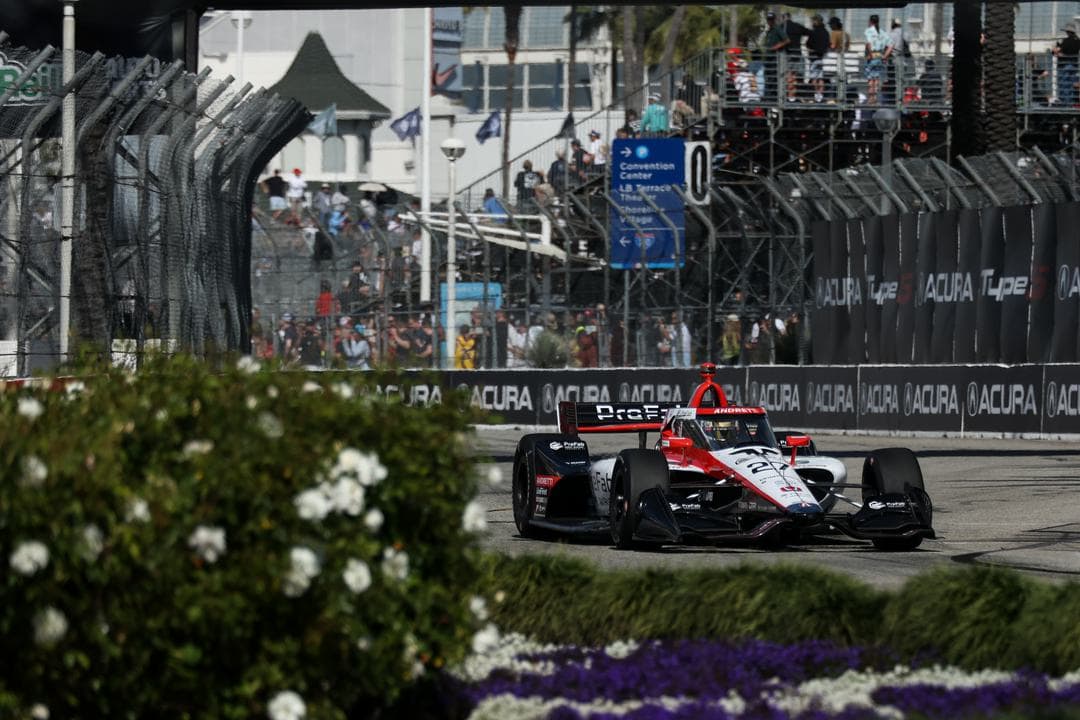 Kyle Kirkwood drives for Andretti Global during the 2025 NTT IndyCar Series Grand Prix of Long Beach
