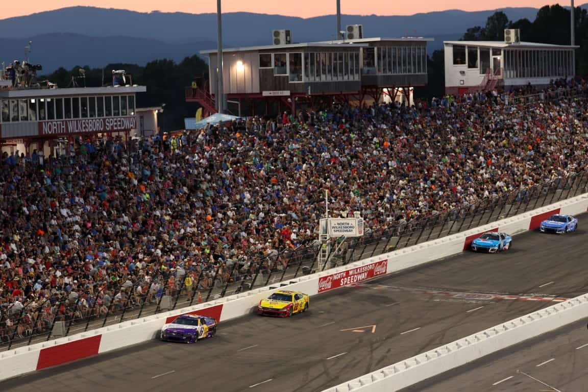 A general view of racing during the NASCAR Cup Series All-Star Race at North Wilkesboro Speedway on May 18, 2025 in North Wilkesboro, North Carolina. (Photo by David Jensen/Getty Images)