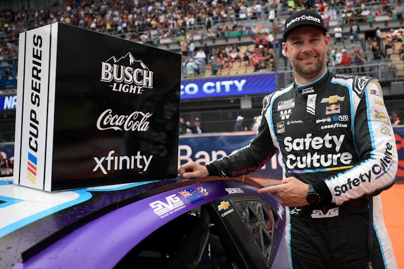 2025 Cup Mexico City Shane van Gisbergen winner sticker (Credit: Chris Graythen/Getty Images via NASCAR Media)