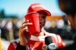 NTT IndyCar Series driver Alex Palou drinks from a Solo cup following his win at Road America.