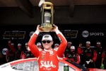 Ty Gibbs, driver of the #54 SAIA LTL Freight Toyota, celebrates winning the inaugural In-Season Challenge in victory lane after the NASCAR Cup Series Brickyard 400 Presented by PPG at Indianapolis Motor Speedway on July 27, 2025 in Indianapolis, Indiana. (Photo by James Gilbert/Getty Images)