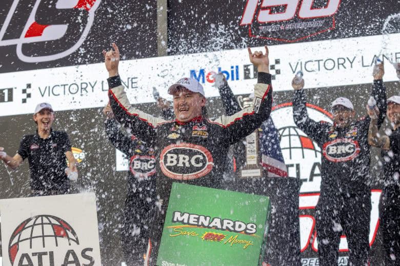 2025 ARCA Iowa Brenden Queen celebrates (Credit: Rachel Mummey/ARCA Racing used with permission)