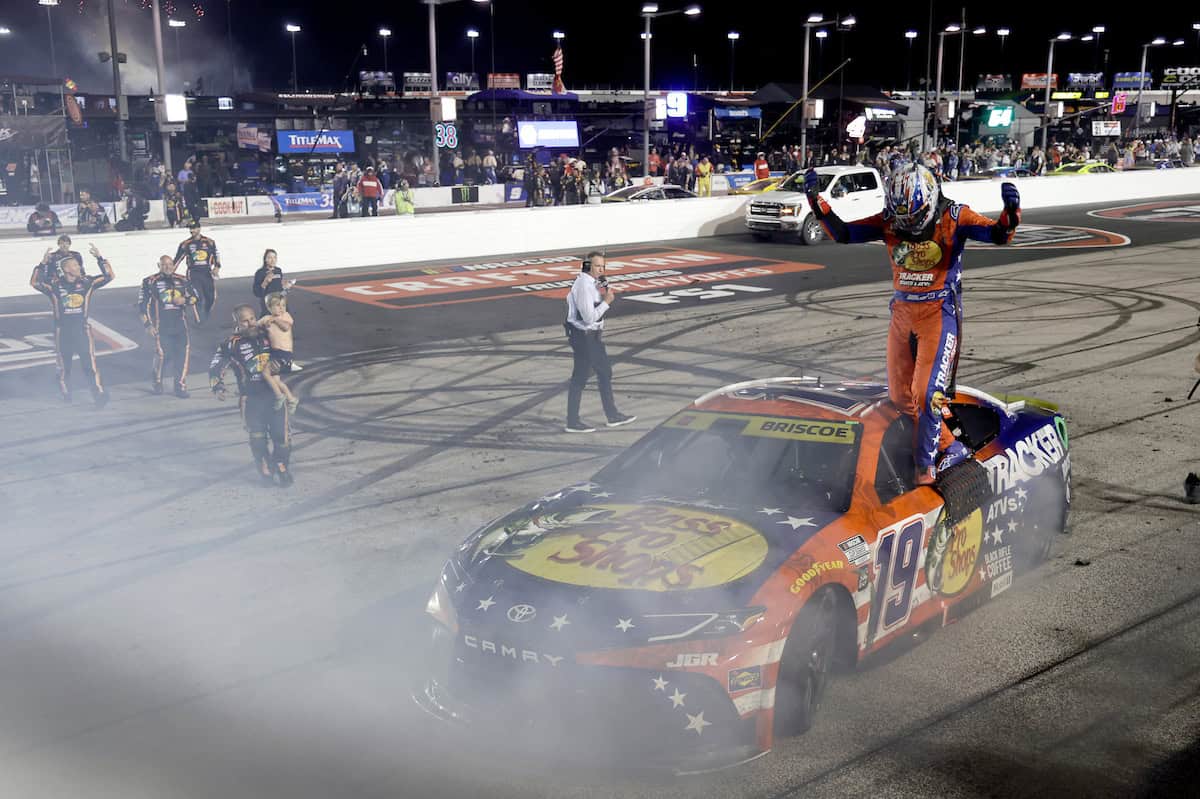 NASCAR Cup Series Darlington Southern 500- #19: Chase Briscoe, Joe Gibbs Racing, Bass Pro Shops Toyota Camry celebrates his win