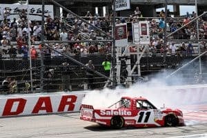 2025 Trucks Darlington Corey Heim, No. 11 TRICON Garage Toyota, burnout (Credit: John K. Harrelson/NKP)