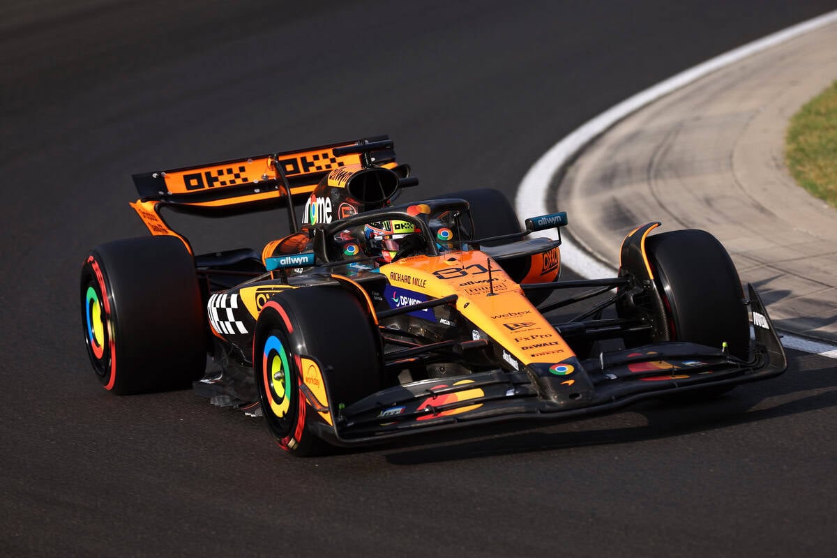 BUDAPEST, HUNGARY - AUGUST 01: Oscar Piastri of Australia driving the (81) McLaren MCL39 Mercedes on track during practice ahead of the F1 Grand Prix of Hungary at Hungaroring on August 01, 2025 in Budapest, Hungary.