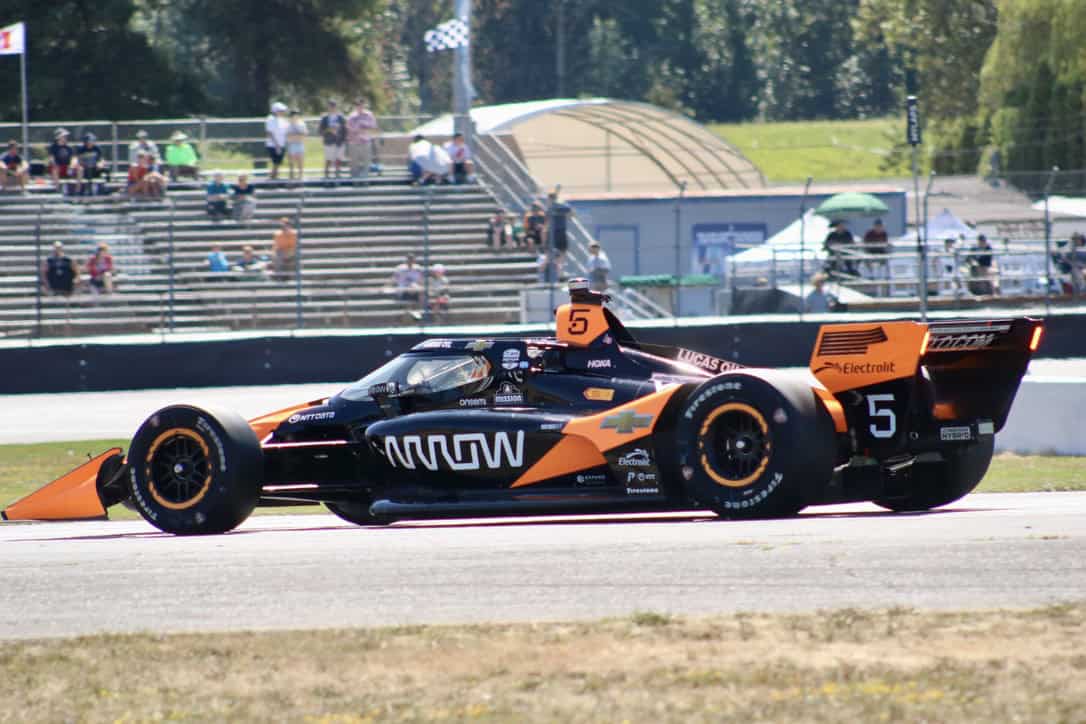 Pato O'Ward drives for Arrow McLaren during the 2025 NTT IndyCar Series round at Portland International Raceway.