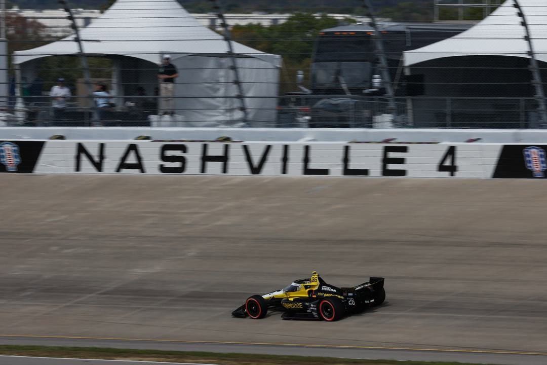 NTT IndyCar Series driver Colton Herta races at Nashville Superspeeedway in 2024.