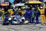 NTT IndyCar Series driver David Malukas takes a pit stop at the Milwaukee Mile, 2025.