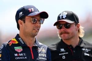 Cadillac F1 Team drivers Sergio Perez and Valtteri Bottas during the 2023 season.