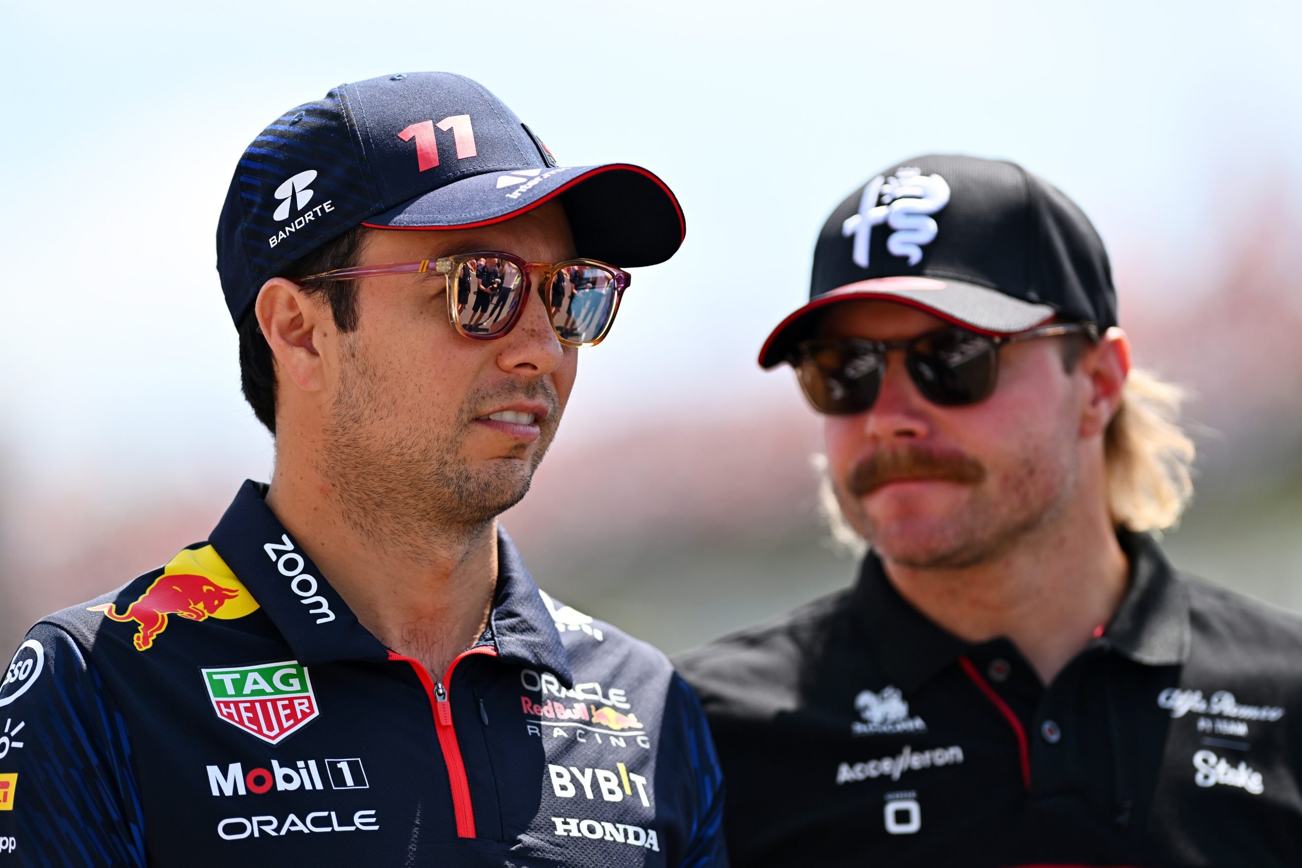 Cadillac F1 Team drivers Sergio Perez and Valtteri Bottas during the 2023 season.