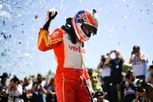 Will Power celebrates winning the 2025 BITNILE.com Grand Prix of Portland.