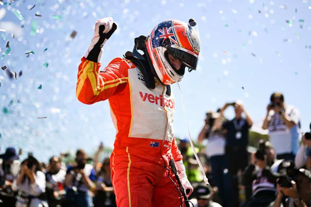 Will Power celebrates winning the 2025 BITNILE.com Grand Prix of Portland.
