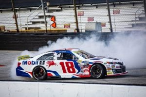 2025 ARCA Bristol Brent Crews, No. 18 Joe Gibbs Racing Toyota, burnout (Credit: Ted Malinowski/ARCA Racing used with permission)