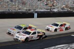 2025 ARCA Bristol pack racing III - Michael Maples, No. 99 Maples Motorsports Chevrolet and CR7 Motorsports teammates Jason Kitzmiller, No. 97 Chevrolet, and Isaac Kitzmiller, No. 79 Chevrolet (Credit: Danny Hansen/NKP)