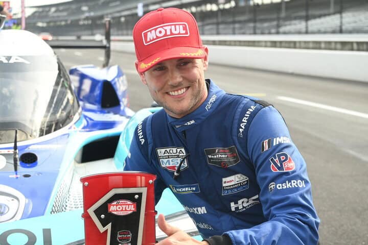 Tom Blomqvist after winning the pole for the TireRack.com Battle On The Bricks at the Indianapolis Motor Speedway, 9/20/2025 (Photo: Phil Allaway)