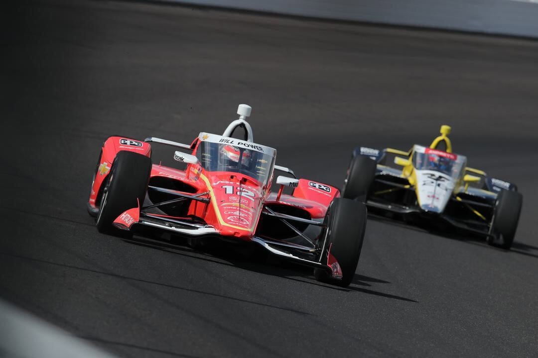 Will Power and Colton Herta in the 2025 April Open Test at Indianapolis Motor Speedway.