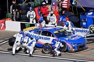 2025 Cup Talladega II Kyle Larson, No. 5 Hendrick Motorsports Chevrolet, pit stop (Credit: Nigel Kinrade/NKP)