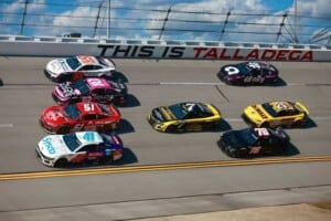 2025 Cup Talladega II pack racing XI - Austin Hill, No. 33 Richard Childress Racing Chevrolet, Anthony Alfredo, No. 62 Beard Motorsports Chevrolet, Cody Ware, No. 51 Rick Ware Racing Ford, and Cole Custer, No. 41 Haas Factory Team Ford (Credit: Caleb Barnes)