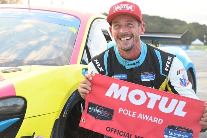 Moisey Uretsky after winning the pole for the IMSA Michelin Pilot Challenge FOX Factory 120 at Michelin Raceway Road Atlanta, 10/9/2025 (Photo: Phil Allaway)
