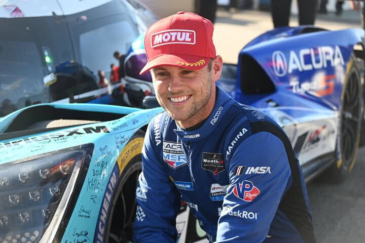 Tom Blomqvist after winning the pole for the 28th Annual Motul Petit Le Mans, 10/10/2025 (Photo: Phil Allaway)
