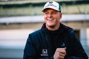 Mick Schumacher during a 2025 IndyCar test session at Indianapolis Motor Speedway.
