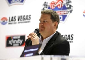 LAS VEGAS, NEVADA - FEBRUARY 22: Steve O'Donnell, NASCAR Executive Vice President and Chief Racing Development Officer, speaks at a press conference at Las Vegas Motor Speedway on February 22, 2020 in Las Vegas, Nevada. (Photo by Jonathan Ferrey/Getty Images)