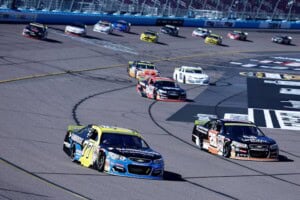 2025 ARCA West Phoenix II pack racing - Tristan McKee, No. 77 Spire Motorsports Chevrolet, and Carson Brown, No. 28 Pinnacle Racing Group Chevrolet (Credit: Matthew T. Thacker/NKP)