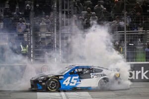 2026 Cup Atlanta I Tyler Reddick, No. 45 23XI Racing Toyota, burnout (Credit: Kyle Beckman/NKP)