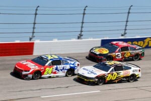2026 Cup Darlington I racing III - William Byron, No. 24 Hendrick Motorsports Chevrolet, Ryan Preece, No. 60 RFK Racing Ford, and Austin Dillon, No. 3 Richard Childress Racing Chevrolet (Credit: Danny Hansen/NKP)