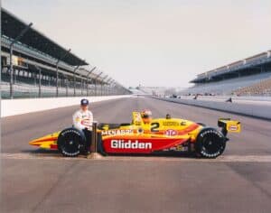 Scott Brayton and his pole-winning car for the 1996 Indianapolis 500.
